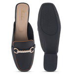 Load image into Gallery viewer, Women's Pearl Chain Mules Ribbed SquareToe Slip On Block Heel Mule Shoes