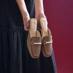 Load image into Gallery viewer, Women's Pearl Chain Mules Ribbed SquareToe Slip On Block Heel Mule Shoes