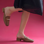 Load image into Gallery viewer, Women's Pearl Chain Mules Ribbed SquareToe Slip On Block Heel Mule Shoes