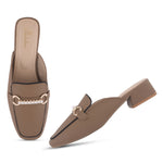 Load image into Gallery viewer, Women's Pearl Chain Mules Ribbed SquareToe Slip On Block Heel Mule Shoes