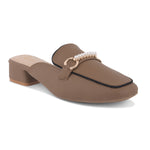 Load image into Gallery viewer, Women's Pearl Chain Mules Ribbed SquareToe Slip On Block Heel Mule Shoes