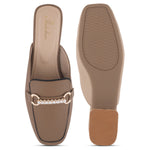 Load image into Gallery viewer, Women's Pearl Chain Mules Ribbed SquareToe Slip On Block Heel Mule Shoes