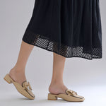 Load image into Gallery viewer, Women's Textured Block Heel Mules Rhinestone Bow Accented Square Toe Slip On Shoes
