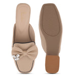 Load image into Gallery viewer, Women's Textured Block Heel Mules Rhinestone Bow Accented Square Toe Slip On Shoes