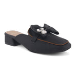 Load image into Gallery viewer, Women's Textured Block Heel Mules Rhinestone Bow Accented Square Toe Slip On Shoes