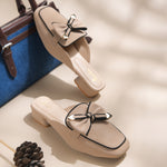 Load image into Gallery viewer, Women's Block Heel Mules Closed Square Toe with Bow Detail Cushioned Formal Slip On Loafers