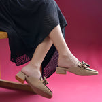 Load image into Gallery viewer, Women's Block Heel Mules Closed Square Toe with Bow Detail Cushioned Formal Slip On Loafers