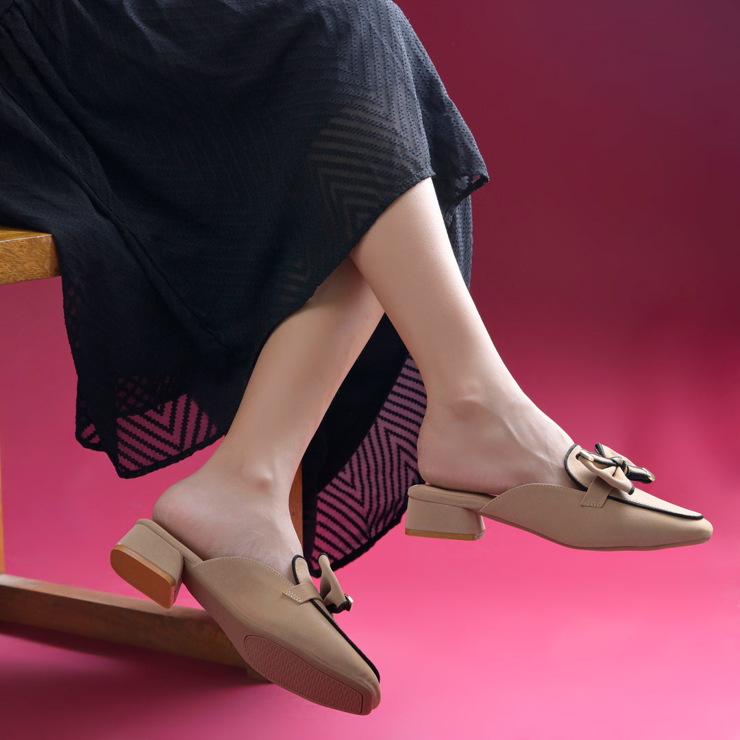 Women's Block Heel Mules Closed Square Toe with Bow Detail Cushioned Formal Slip On Loafers