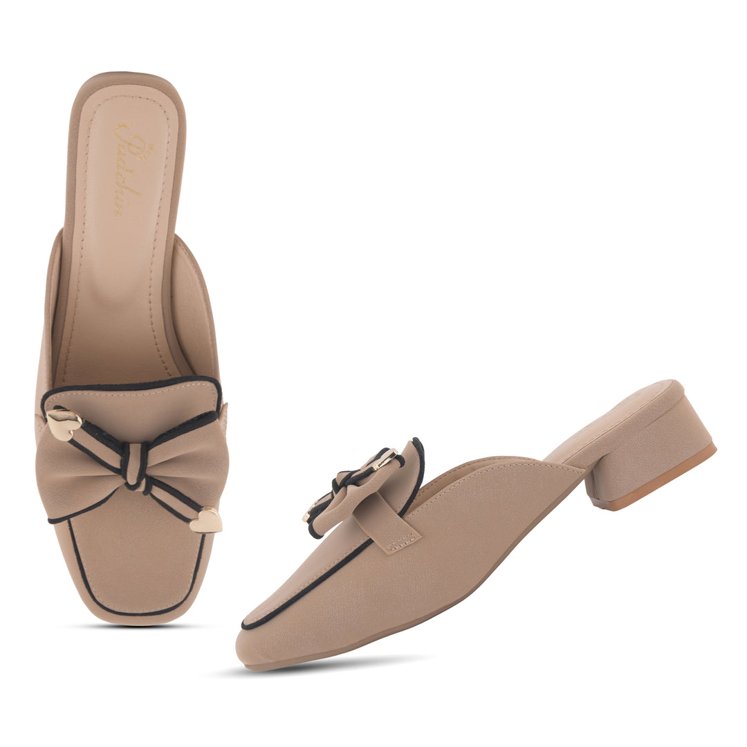 Women's Block Heel Mules Closed Square Toe with Bow Detail Cushioned Formal Slip On Loafers