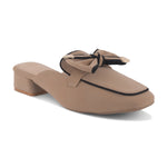 Load image into Gallery viewer, Women's Block Heel Mules Closed Square Toe with Bow Detail Cushioned Formal Slip On Loafers