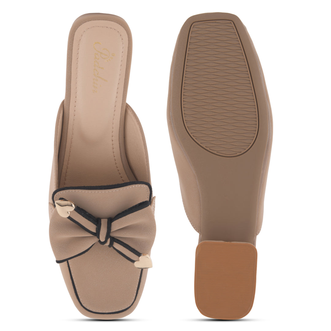 Women's Block Heel Mules Closed Square Toe with Bow Detail Cushioned Formal Slip On Loafers
