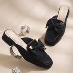 Load image into Gallery viewer, Women's Block Heel Mules Closed Square Toe with Bow Detail Cushioned Formal Slip On Loafers
