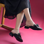 Load image into Gallery viewer, Women's Block Heel Mules Closed Square Toe with Bow Detail Cushioned Formal Slip On Loafers