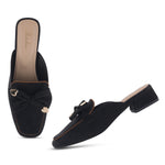 Load image into Gallery viewer, Women's Block Heel Mules Closed Square Toe with Bow Detail Cushioned Formal Slip On Loafers