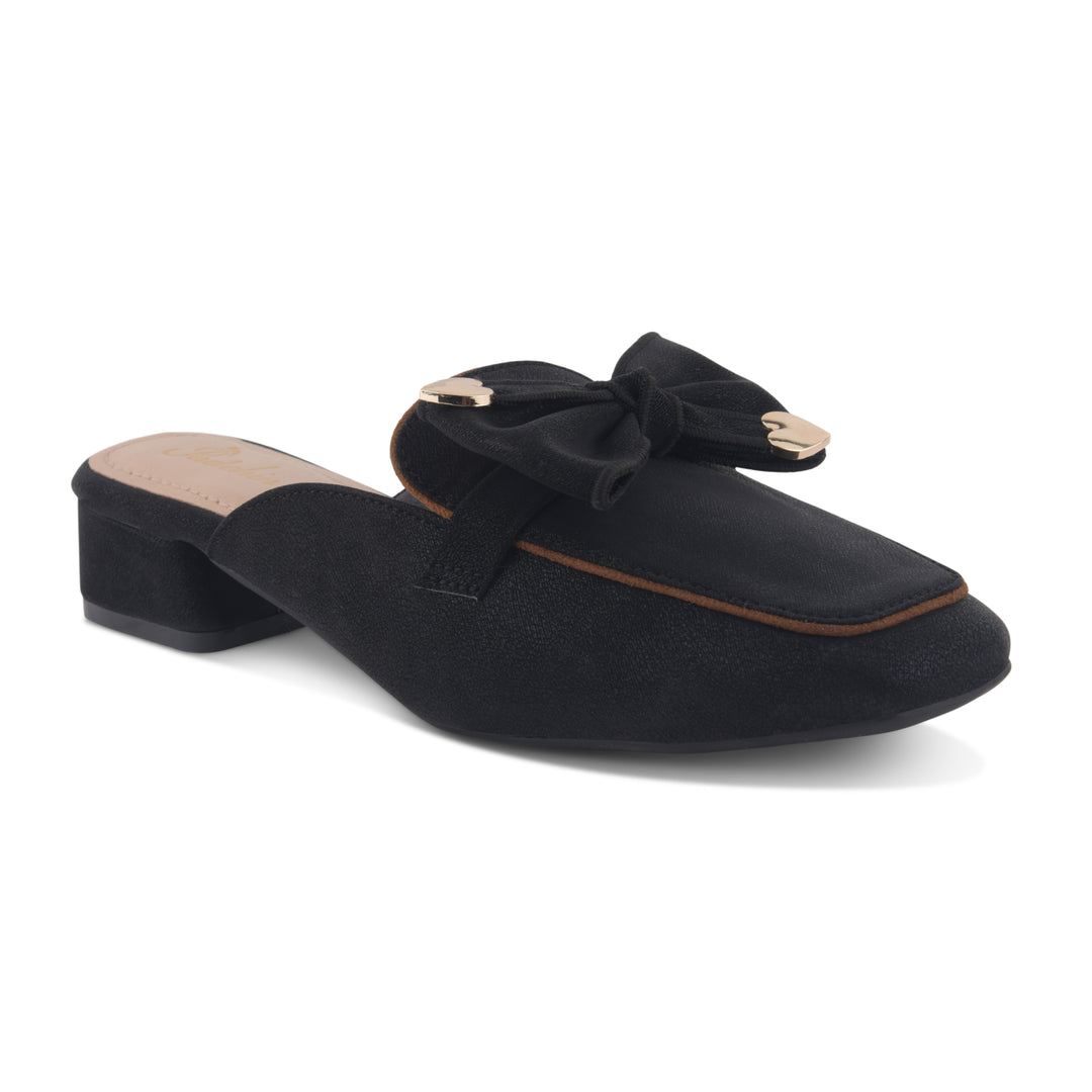 Women's Block Heel Mules Closed Square Toe with Bow Detail Cushioned Formal Slip On Loafers
