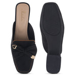 Load image into Gallery viewer, Women's Block Heel Mules Closed Square Toe with Bow Detail Cushioned Formal Slip On Loafers