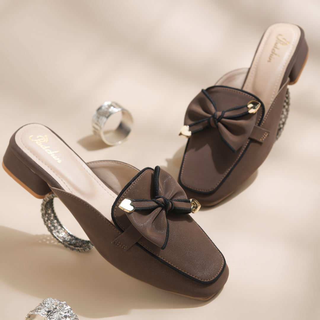 Women's Block Heel Mules Closed Square Toe with Bow Detail Cushioned Formal Slip On Loafers