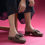 Load image into Gallery viewer, Women's Block Heel Mules Closed Square Toe with Bow Detail Cushioned Formal Slip On Loafers