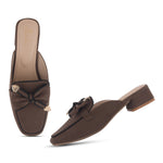 Load image into Gallery viewer, Women's Block Heel Mules Closed Square Toe with Bow Detail Cushioned Formal Slip On Loafers