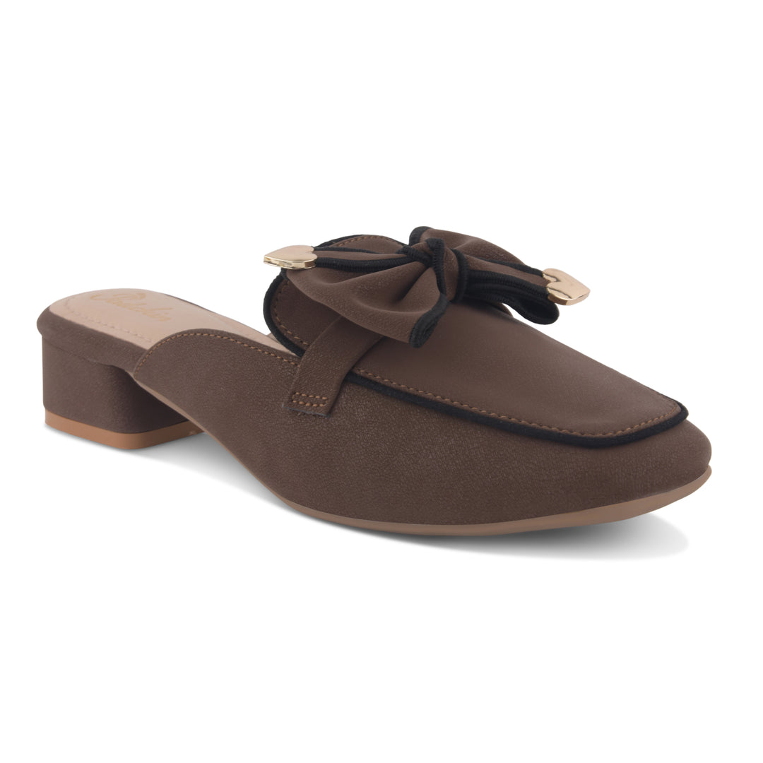 Women's Block Heel Mules Closed Square Toe with Bow Detail Cushioned Formal Slip On Loafers