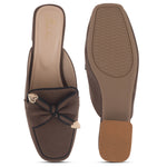 Load image into Gallery viewer, Women's Block Heel Mules Closed Square Toe with Bow Detail Cushioned Formal Slip On Loafers