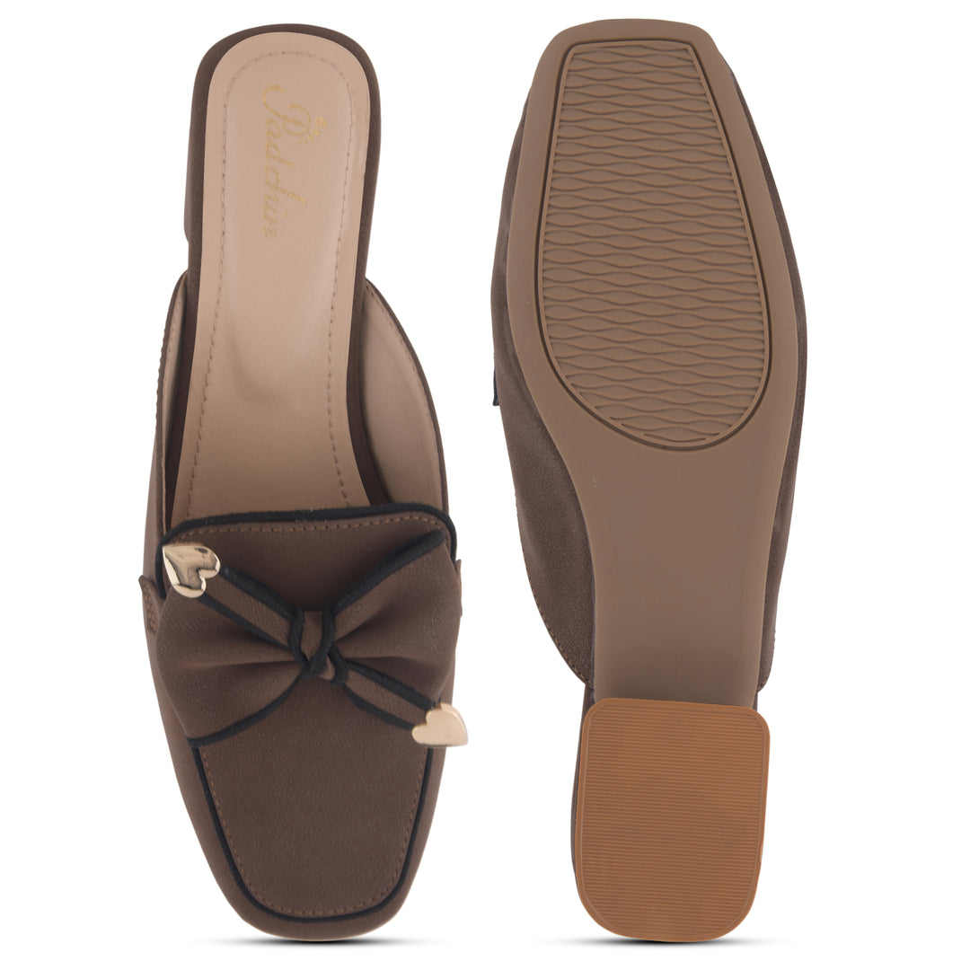 Women's Block Heel Mules Closed Square Toe with Bow Detail Cushioned Formal Slip On Loafers