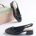 Load image into Gallery viewer, Women's Slingback Block Heel Pumps with Bow Detail Square Toe Textured Upper Pumps Shoes