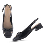 Load image into Gallery viewer, Women's Slingback Block Heel Pumps with Bow Detail Square Toe Textured Upper Pumps Shoes