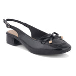 Load image into Gallery viewer, Women's Slingback Block Heel Pumps with Bow Detail Square Toe Textured Upper Pumps Shoes