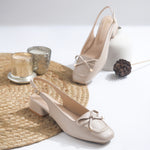 Load image into Gallery viewer, Women's Slingback Block Heel Pumps with Bow Detail Square Toe Textured Upper Pumps Shoes