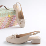 Load image into Gallery viewer, Women's Slingback Block Heel Pumps with Bow Detail Square Toe Textured Upper Pumps Shoes