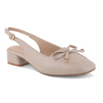 Load image into Gallery viewer, Women's Slingback Block Heel Pumps with Bow Detail Square Toe Textured Upper Pumps Shoes