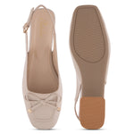 Load image into Gallery viewer, Women's Slingback Block Heel Pumps with Bow Detail Square Toe Textured Upper Pumps Shoes