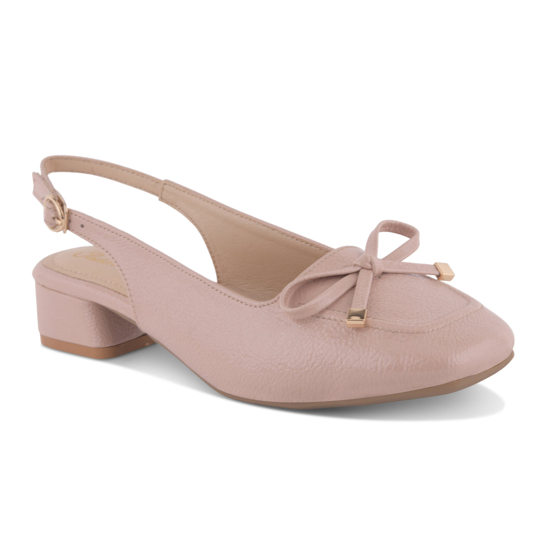 Women's Slingback Block Heel Pumps with Bow Detail Square Toe Textured Upper Pumps Shoes