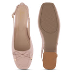 Load image into Gallery viewer, Women's Slingback Block Heel Pumps with Bow Detail Square Toe Textured Upper Pumps Shoes