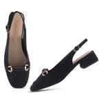 Load image into Gallery viewer, Women's Slingback Block Heel Pumps with Horsebit Metal Detail Square Toe Textured Pumps Shoes