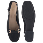 Load image into Gallery viewer, Women's Slingback Block Heel Pumps with Horsebit Metal Detail Square Toe Textured Pumps Shoes