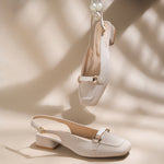 Load image into Gallery viewer, Women's Slingback Block Heel Pumps with Horsebit Metal Detail Square Toe Textured Pumps Shoes