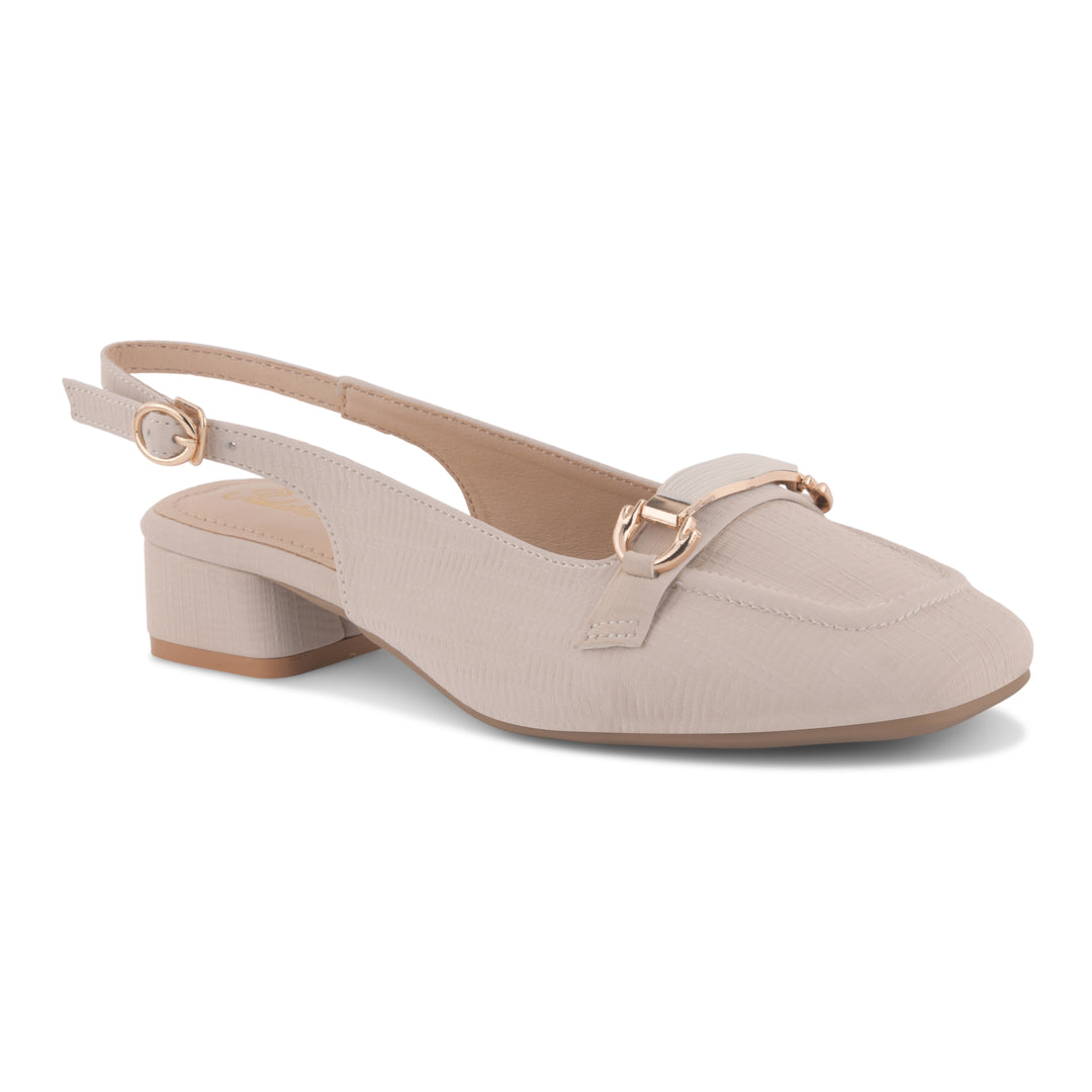 Women's Slingback Block Heel Pumps with Horsebit Metal Detail Square Toe Textured Pumps Shoes