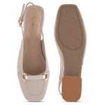 Load image into Gallery viewer, Women's Slingback Block Heel Pumps with Horsebit Metal Detail Square Toe Textured Pumps Shoes