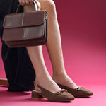 Load image into Gallery viewer, Women's Slingback Block Heel Pumps with Horsebit Metal Detail Square Toe Textured Pumps Shoes