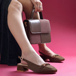 Load image into Gallery viewer, Women's Slingback Block Heel Pumps with Horsebit Metal Detail Square Toe Textured Pumps Shoes