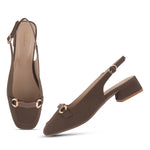 Load image into Gallery viewer, Women's Slingback Block Heel Pumps with Horsebit Metal Detail Square Toe Textured Pumps Shoes
