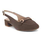 Load image into Gallery viewer, Women's Slingback Block Heel Pumps with Horsebit Metal Detail Square Toe Textured Pumps Shoes