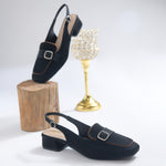 Load image into Gallery viewer, Women's Slingback Block Heel Pumps with Stone Buckle Detail Square Toe Texture Pumps Shoes