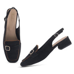 Load image into Gallery viewer, Women's Slingback Block Heel Pumps with Stone Buckle Detail Square Toe Texture Pumps Shoes