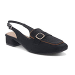 Load image into Gallery viewer, Women's Slingback Block Heel Pumps with Stone Buckle Detail Square Toe Texture Pumps Shoes