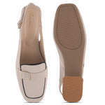 Load image into Gallery viewer, Women's Slingback Block Heel Pumps with Stone Buckle Detail Square Toe Texture Pumps Shoes