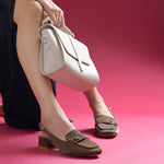 Load image into Gallery viewer, Women's Slingback Block Heel Pumps with Stone Buckle Detail Square Toe Texture Pumps Shoes