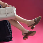 Load image into Gallery viewer, Women's Slingback Block Heel Pumps with Stone Buckle Detail Square Toe Texture Pumps Shoes
